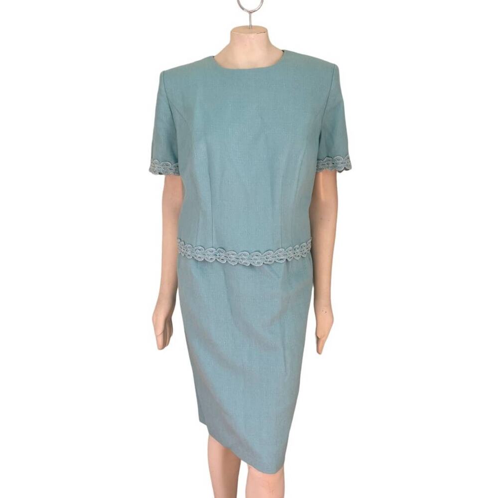 NWT VTG KORET 2 Piece Illusion Dress in Aqua Blue  Fancy Formal Dressy  SZ 20P